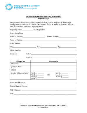 Georgia Board of Dentistry Supervising Dentist Report Form