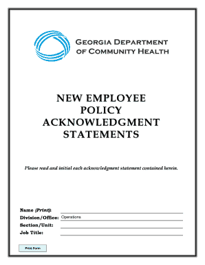 New Employee Policy Acknowledgment Form