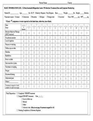 Latent TB Infection Treatment Dose and Symptom Monitoring Form