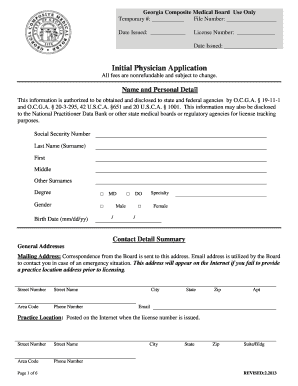 Georgia Composite Medical Board Initial Physician Application