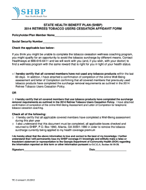 State Health Benefit Plan Tobacco Cessation Affidavit