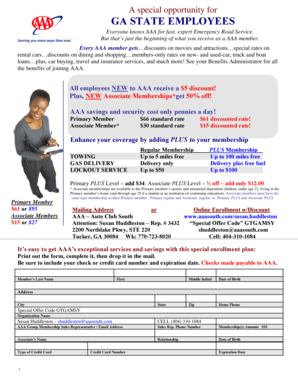 Georgia State Employee AAA Membership Enrollment Form