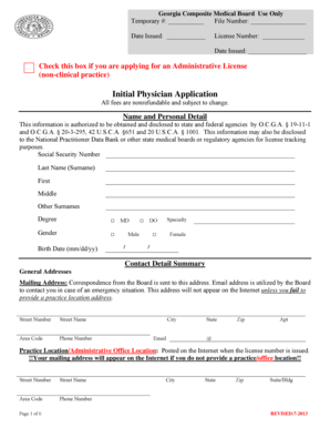 Georgia Composite Medical Board Initial Physician Application