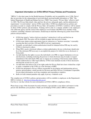 GVRA HIPAA Privacy Policy Compliance Form
