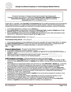 Georgia Food Employee Medical Referral Form