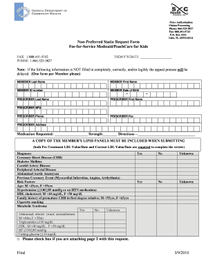 Non-Preferred Statin Request Form