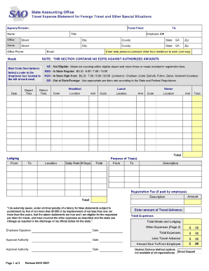State Travel Expense Statement