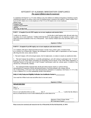 Affidavit of Alabama Immigration Compliance