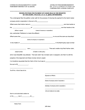 US Bankruptcy Court Affidavit for Reimbursement