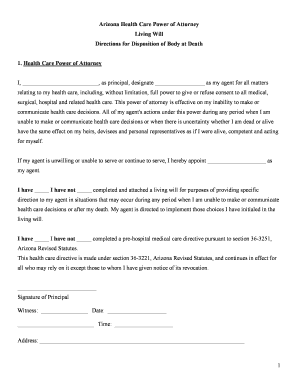 Arizona Health Care Power of Attorney