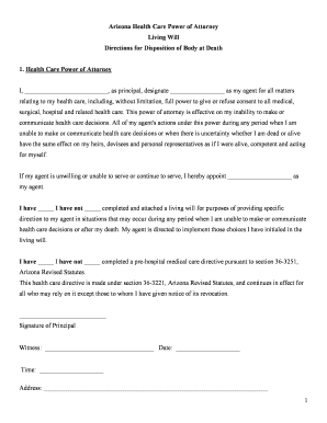 Arizona Health Care Power of Attorney
