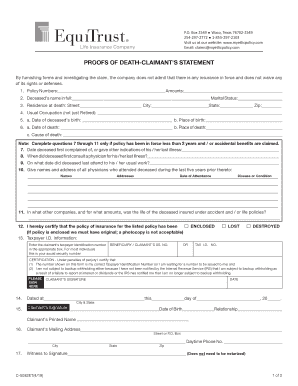 Proof of Death Claimant's Statement