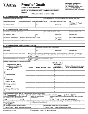 Aetna Global Benefits Proof of Death Claim Form