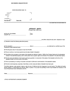 California Affidavit Death Form