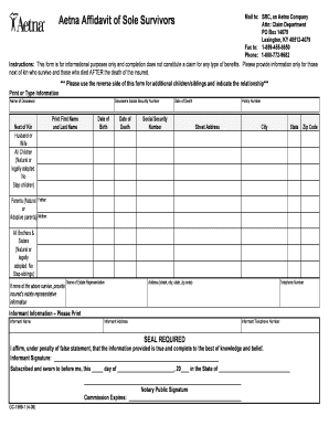 aetna affidavit of sole survivors