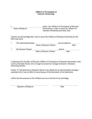 Affidavit of Termination of Domestic Partnership