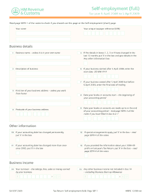 UK Self-Employment Tax Return Form