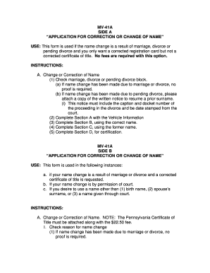MV-41A Application for Correction or Change of Name