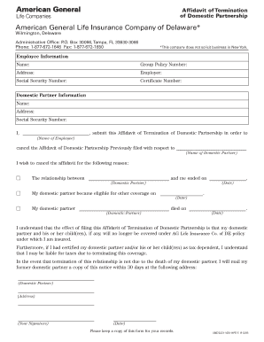 Affidavit of Termination of Domestic Partnership