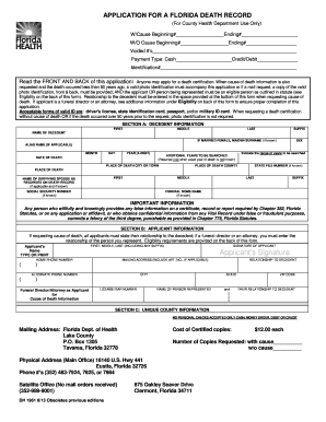 Florida Death Record Application