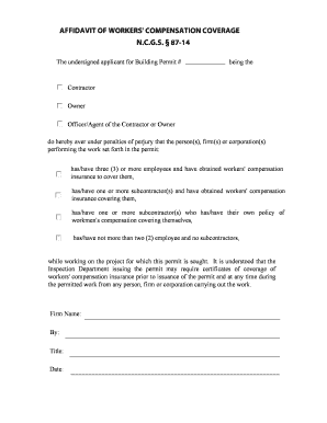 Affidavit of Workers' Compensation Coverage