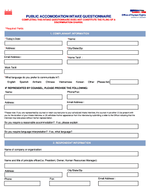 Public Accommodation Intake Questionnaire