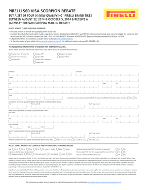 Pirelli $60 Visa Rebate Form