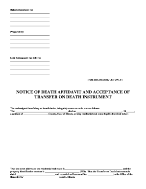Illinois Notice of Death Affidavit and Acceptance of Transfer on Death Instrument