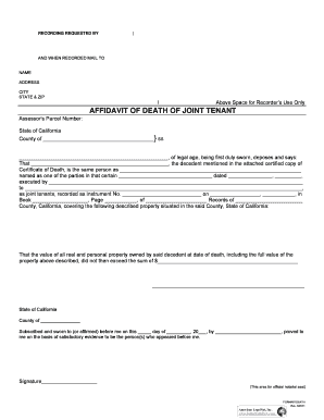 Affidavit of Death of Joint Tenant