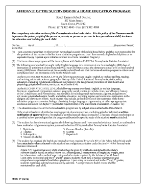 Affidavit of the supervisor of a home education program