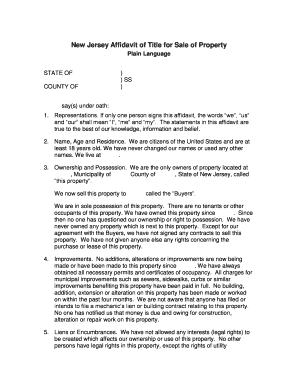 New Jersey Affidavit of Title for Sale of Property