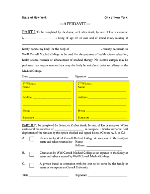 New York Body Donation Affidavit
