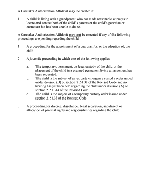 Caretaker Authorization Affidavit