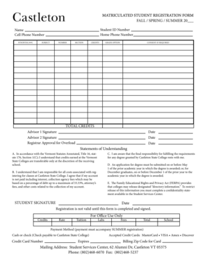 Matriculated Student Registration Form