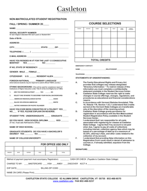 Non-Matriculated Student Registration Form