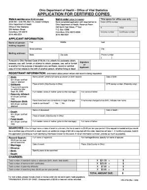 Ohio Birth or Death Certificate Application