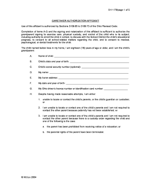 Ohio Caretaker Authorization Affidavit