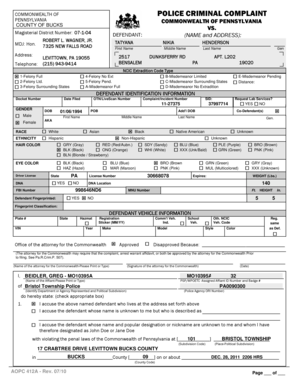 Pennsylvania Criminal Complaint Form