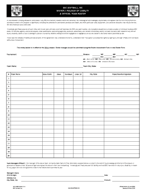 BSC Softball Waiver and Roster Form