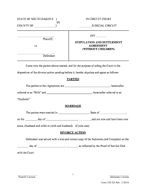 South Dakota Divorce Stipulation and Settlement Agreement