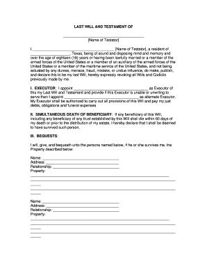 Texas Last Will and Testament Template