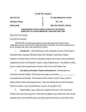 Independent Executor’s Affidavit of Notice