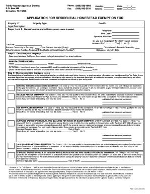 Texas Residential Homestead Exemption Application