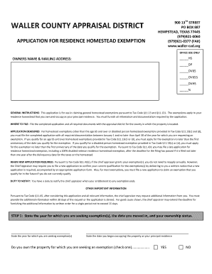 Texas Residence Homestead Exemption Application