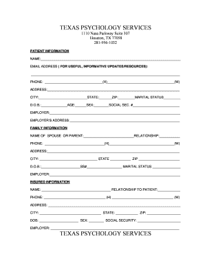 Texas Psychology Services Patient Intake Form
