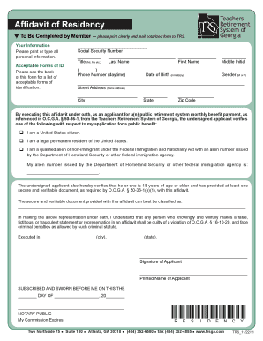 Georgia Teachers Retirement System Affidavit of Residency