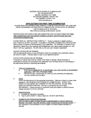 Georgia Cosmetology First Time Examination Application