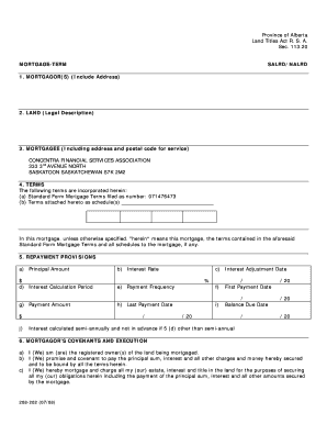 Alberta Mortgage Term Agreement