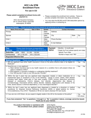 HCC Life Insurance Enrollment Form