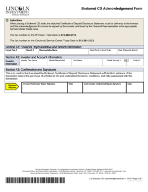 Brokered CD Acknowledgement Form